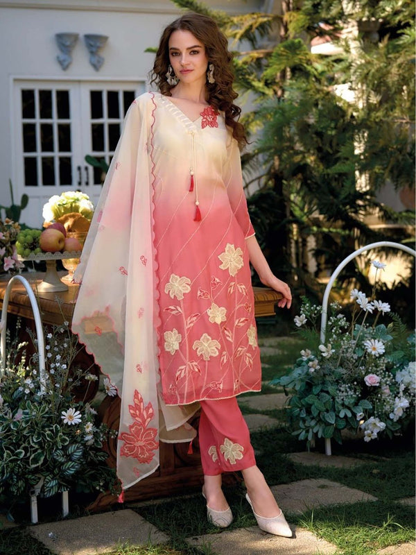 Chanchal Rouge Full Work Kurta with Pant and Dupatta (Set of 3)