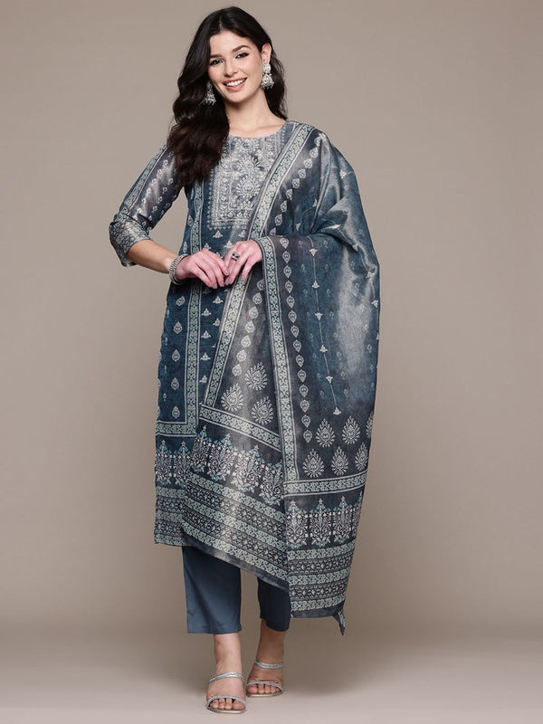 Organza Fabric Teal Color Kurta and Pant with Dupatta (Set of 3)
