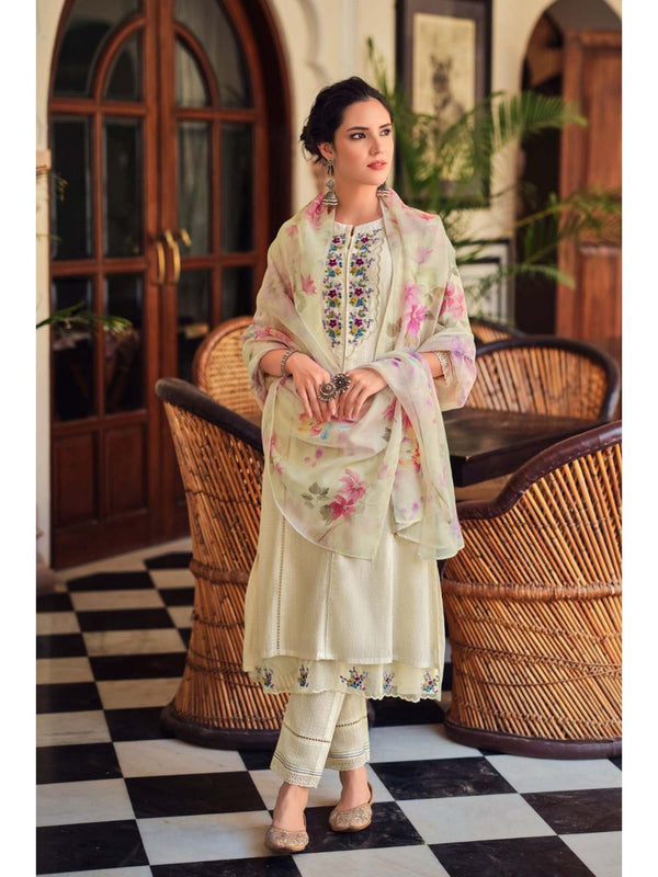 Shabnam Cream Full Work Suit Kurta and Pant with Dupatta (Set of 3)