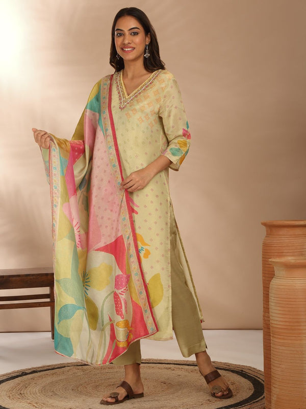 Pure Tissue Shimmer Printed & Embellished Pakistani Kurta Pant & Dupatta (Set of 3)